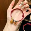 Pulsera con Hebilla de Seguridad de Madera de Durazno y Cesta de Duraznos, Pulsera de Hilo Rojo para el Año de Nacimiento, Joyería de Regalo Hecha a Mano para Adultos y Parejas