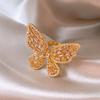 Anillo abierto con forma de mariposa y perla con circonita galvanizada en oro auténtico, elegante anillo para el dedo índice, pulsera ligera de lujo de alta calidad