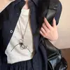 Bolso Collar de Cinta Trenzada Corazón Plateado, Cadena para Suéter de Estilo de Lujo Ligero de Moda, Collar Elegante y Versátil de Gama Alta