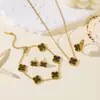 Pulsera, Pendientes, Anillo de Trébol de Cuatro Hojas de Nácar de Doble Cara de 13 mm de Venta Caliente Transfronteriza, Juego de Cuatro Piezas al por Mayor desde el Fabricante
