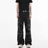 Marca americana de moda transfronteriza estilo retro hiphop patrón de onda degradado diseño unisex pierna recta ligero ensanchamiento jeans casuales