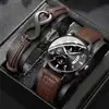 2025 Nova Moda Transfronteiriça Relógio de Cinto Decorativo Masculino Relógio de Escala Simples Conjunto de Pulseira de Couro de 8 Caracteres