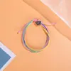 Pulseira de Corda de Cera Colorida Estilo Europeu e Americano Tecida à Mão com Múltiplas Camadas e Pequeno Pingente de Liga Metálica Ajustável Simples