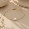 Pulseira de Pérola Imitação Redonda Tamanho Imitação Ouro 18K Corrente de Contas de Aço Inoxidável Corrente Fina Simples Joias Transfronteiriças Europeias e Americanas