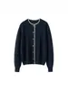 Nuevo Cárdigan de Cachemira con Cuello Redondo, Lentejuelas y Encaje para Otoño/Invierno, Tejido de Punto de Manga Larga para Mujer, Top Suave y Agradable para la Piel
