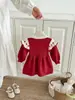Vestido Suéter Rojo para Niña 2026 Invierno Nuevo Conjunto Festivo de Año Nuevo para Niños Suéter para Bebé Vestido de Punto Grueso