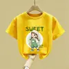 2026 Nova Camiseta Fofa de Manga Meia-Manga para Verão Doce Soltinha Camiseta de Manga Curta para Meninas Top de Algodão Puro Camiseta de Verão