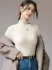Camisa Básica Andi Veludo Outono-Inverno Slim Fit Gola Alta para Mulheres, Nova Camada Interna Versátil e Estilosa, Suéter de Tricô Slim Fit Emagrecedor
