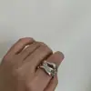 Estilo Igual de Blogueira Design de Nicho Exagerado Metal Prata Flor Trançada Versão Larga Anel Ins
