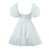 Vestido blanco Pure Desire de estilo francés de principios de primavera 2022 para mujer, con cuello cuadrado, mangas abullonadas y corte princesa ajustado.