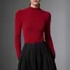 Primera línea de prêt-à-porter Yangzi de lana fina 100% para mujer, cuello semi-alto, corte ajustado, efecto adelgazante, suéter de punto