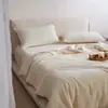 Colcha de verano de algodón y lino natural, colcha suave de lino color liso con soja para aire acondicionado, juego de cuatro piezas de colcha de verano Clase A, lavable a máquina