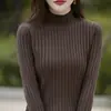 Capa base manga larga cálida de moda algodón puro nuevo cuello medio alto tejido de punto transfronterizo mujer otoño invierno tejido de canalé versátil transpirable