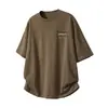 Camiseta de Manga Corta para Hombre en Verano con Bordado de Parche de Letras de Color Contrastante, Algodón Puro, Transpirable, Corte Holgado, Camiseta de Manga Media de Marca Moderna Q
