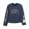 Camiseta de Manga Larga Retro Y2K Millennial con Parches Rayados, Nueva Camisa Base Suave de Contraste de Color Estampada para Otoño