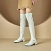 Nuevas Botas Altas de Charol, Botas por Encima de la Rodilla, Botas para Pole Dance, Tacón Cuadrado, Botas de Caballero de Tacón Medio, Tallas Grandes 32-46 Botas de Exportación