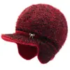 Chapéus de Inverno para Mulheres de Meia-Idade e Idosas, Avó, Mãe, Chapéus Quentes para Idosos, Chapéus de Lã Grossa Tricotados com Forro de Fleece e Proteção Auricular de Pelo de Coelho