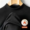 Camiseta de manga larga con cuello alto medio de forro polar de doble cara para hombre, capa base cálida para otoño e invierno, con forro de forro polar y engrosada para mayor calidez, prenda de moda para otoño