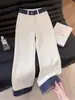 Jeans blancos con estampado de serpiente, bloques de color, dobladillo enrollado, para hombre y mujer, corte limpio americano, adelgazantes, diseño de nicho, ligero bootcut