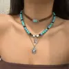 Joyería Transfronteriza Europea y Americana Retro Imitación Turquesa Cabeza de Toro Cadena para Clavícula Conjunto de Collares con Cuentas Estilo Étnico Collar de Cactus