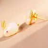 Brincos de tarraxa com orelha de coelho do zodíaco vietnamita, banho de ouro de areia, ouro real, simples, atacado de fábrica ao vivo para e-commerce