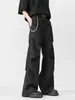 Pantalones Casuales Negros Plisados Ligeramente Acampanados Estilo Americano para Hombre, Marca Nueva de Moda, Pierna Recta Suelta, Largo hasta el Suelo, Corte Limpio