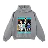 Sudadera de Algodón 420g Marca de Moda Urbana Sudadera con Capucha Desgastada Estampado de Baloncesto Sudadera con Capucha Otoño e Invierno Peso Pesado Hombre
