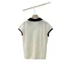 Top de punto para mujer, casual, suave y elegante, con bloques de color estilo ins, cuello, manga corta, delgado, holgado y versátil, verano 2025