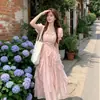 Vestido Cuadrado Dulce y Suave Estilo Francés para Mujer, Nueva Moda de Verano, Ceñido a la Cintura, Adelgazante, de Longitud Media
