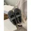 Sapatos Birken estilo Chanel cinza de lã com salto oculto de 4cm, borboleta, outono e inverno, sola grossa, Mary Jane, abertura rasa, sapatos peludos