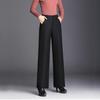 Calça de Lã de Ponto Nove Wide Leg Transfronteiriça para Mulheres, Calça de Lã Engrossada de Cintura Alta para Outono e Inverno, Calça de Inverno para Mulheres com Design de Botão, Casual e Versátil