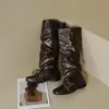 Botas Retro Acordonadas con Pliegues, Puntera Cuadrada, Diseño Único, Tacón Grueso, Cómodas de Media Caña, Estilo Holgado, 2026