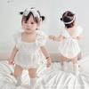 Ropa de Moda de Verano para Bebé Niña Encaje Fuera de la Caja Ropa de Verano tipo Envoltura Recién Nacido Cien Días Estilo Extranjero Ropa de Princesa Ha Tendencia