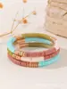 Set de pulseras de arcilla suave coloridas apilables de 6 mm elástico color Morandi bloques de color bohemio pieza metálica