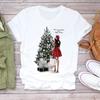 Moda Comércio Exterior Desenho Animado Estampa de Rena de Natal Moda Europeia e Americana Solta Tamanho Europeu Camiseta Feminina
