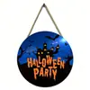 Placa de Porta de Madeira com Caveira, Fantasma, Teia de Aranha e Abóbora - Best-Seller Transfronteiriço da Amazon para Halloween - Decoração de Casa, Enfeite Pendurado