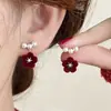 Pendientes de Copo de Nieve de Terciopelo para Mujer Nicho de Gama Alta Pendientes Rojos de Año Nuevo Otoño e Invierno 2025 Nuevo Estilo Caliente Pendientes de Año Nuevo