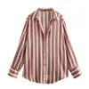 Roupa Feminina Estilo Europeu e Americano, Nova Moda Primavera Versátil Multicor Textura de Cetim de Seda Caimento Solto Camisa Top de Manga Longa de Botão Único