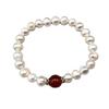 Pulseira de pérola de água doce natural de 8-9 mm quase redonda, forte, leve, com rosca, ágata vermelha, feita à mão, faça você mesmo, acabada