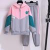 Roupas Infantis Primavera e Outono Conjunto Casual para Meninas Suéter de Costura Moda Longa Mangas Calças Esportivas no Tornozelo Conjunto de Duas Peças