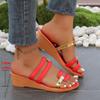 Zapatillas de cuña para mujer de talla grande europeas y americanas, verano 2024, nuevas zapatillas de playa con boca de pez a juego de colores, disponibles al por mayor