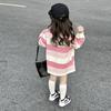 Outono e Inverno Roupas Femininas Infantis Moletom Bebê Estilo Ocidental Infantil Personalizado Marca Tendência Cor Coreana Combinando Listrado Letra Meio-comprimento Camiseta Saia
