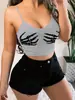 Desejo Aliexpress Roupas Europeias e Americanas Estampa de Garra de Diabo Tomara-que-caia Alça Fina Justo Mostrando o Umbigo Colete