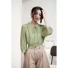 Diseñada con un Elegante Cuello Volante, Mangas de Tres Cuartos, Camisa Verde Claro para Mujer, Nuevo Top de Estilo Francés Sencillo para el Trabajo, Primavera Temprana 2026