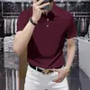 Camisa Polo de Color Sólido de Alta Gama para Hombre, Sin Planchar, Manga Corta, Corte Ajustado, Nuevo Estilo Otoño, Seda de Hielo, Elástica, Transpirable, Casual, Camiseta con Cuello Clásico