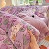 Conjunto de Quatro Peças de Veludo Espesso Quente de Inverno com Flocos de Neve e Veludo Leite Cobertor de Edredom de Veludo Dupla Face Lençóis de Cama Conjunto de Três Peças para Dormitório