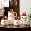 Taza de vidrio con tapa de animal de dibujos animados lindos, taza de agua de cerámica de alta estética para niñas, taza a juego para parejas, taza para beber de oficina