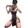 Lingerie erótica sedutora plus size, tentação de desejo puro sexy transparente, vestido transparente de gola halter para senhora madura, vestido longo quente