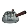 Tetera de vidrio para hervir estilo japonés, cocina integrada, resistente a altas temperaturas, olla gruesa de madera maciza con asa lateral, especial para estufa eléctrica de cerámica