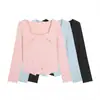 Camiseta Irregular de Manga Larga con Cuello Cuadrado que Cubre el Vientre para Mujer Talla Grande, Top Base Adelgazante de Otoño para Mujeres Talla Grande 63509